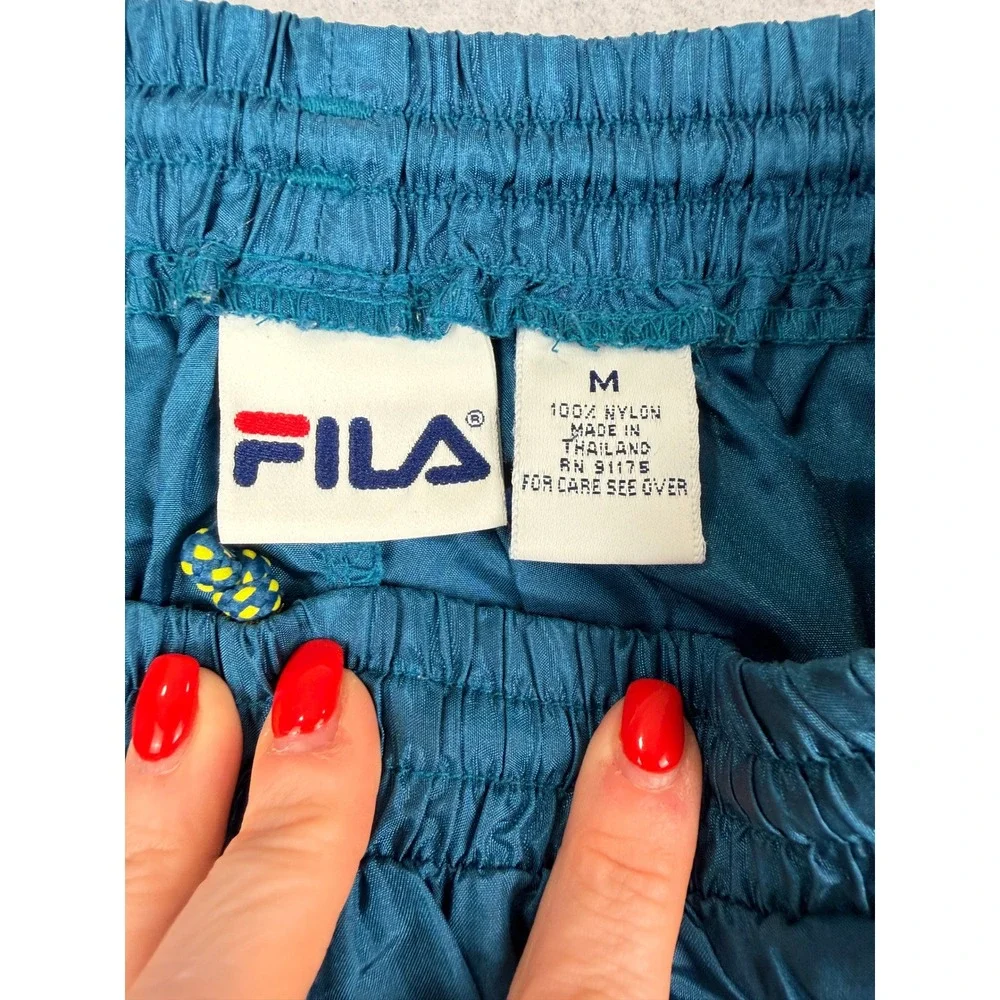 Fila Vintage Mens Teal Yellow Colorblock Nylon Athletic Gym Shorts Size Medium